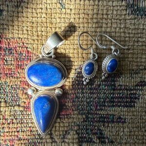 Vintage 925 Sterling Silver Lapis Lazuli Set